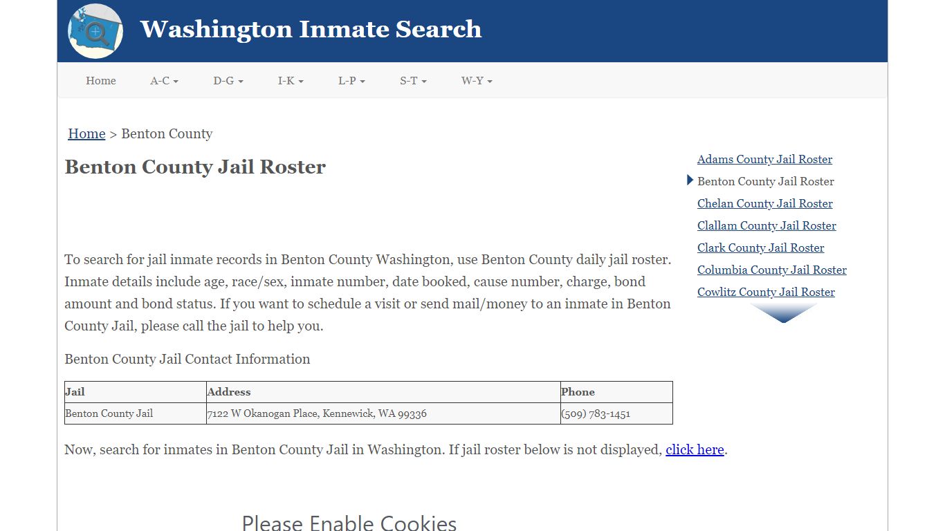 Benton County Jail Roster - Washington Inmate Search